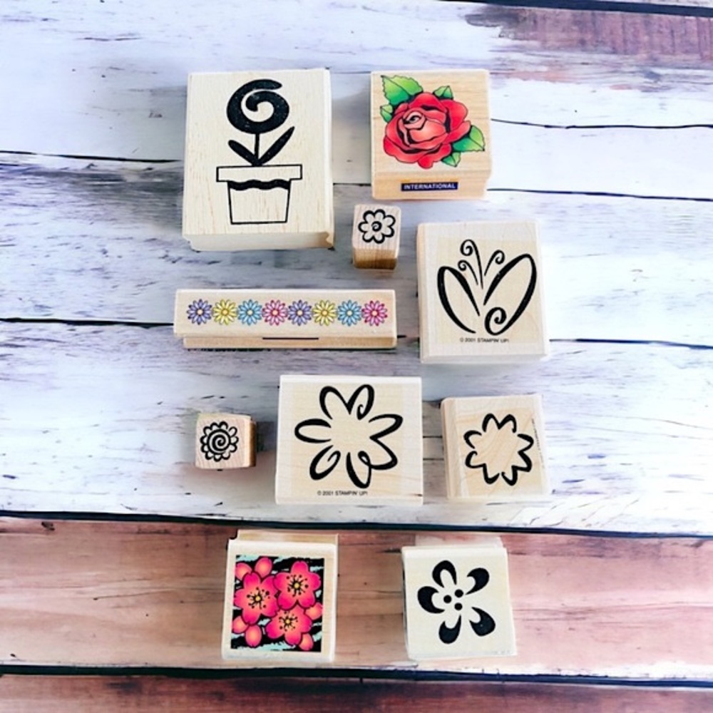 Set of 10 Floral Rubber Stamps Various Brands Scrapbooking Arts Crafts